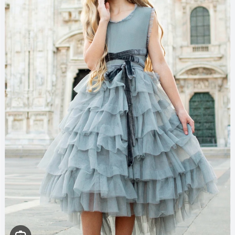 Joyfolie Geneva Petticoat Dress in Dusty Blue